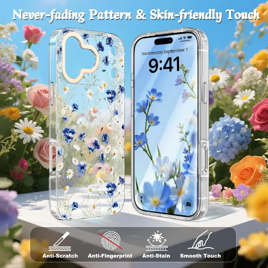 متوافق مع حافظة iPhone 17 Pro Flowers مقاس 6.3 بوصة، تصميم بناتي شفاف لطيف وجميل للنساء والفتيات الأنيقات #3