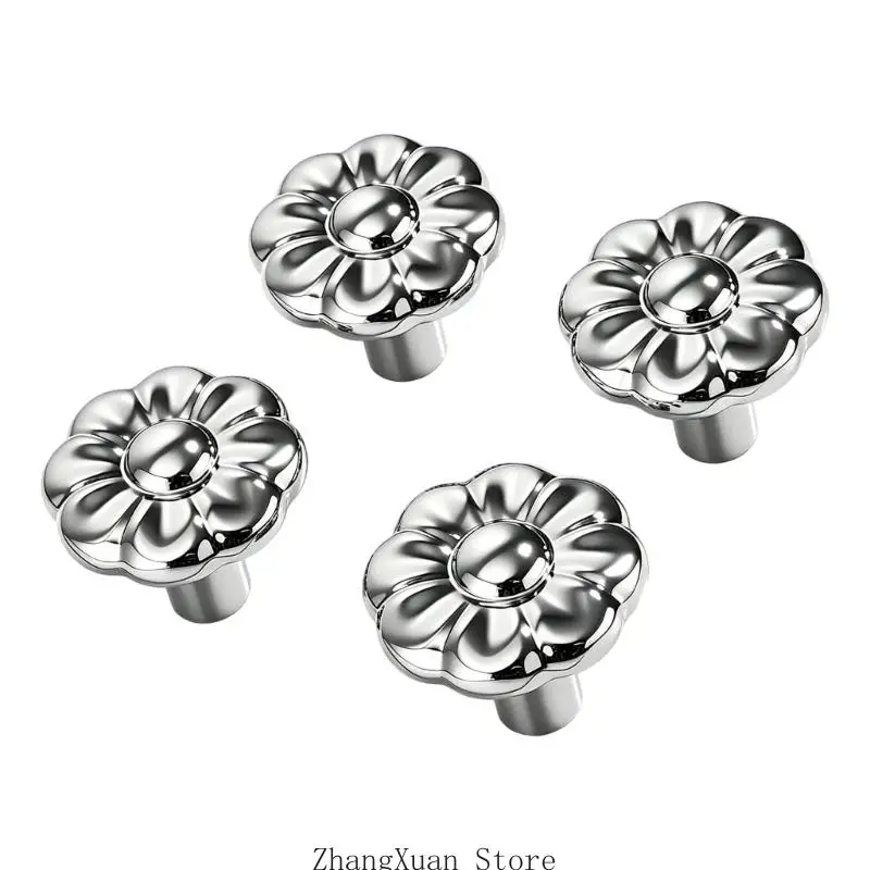 Runde Blumenknöpfe für Möbel, leuchtend silberne Schubladengriffe, 4er-Set 3XUF – Detail 7