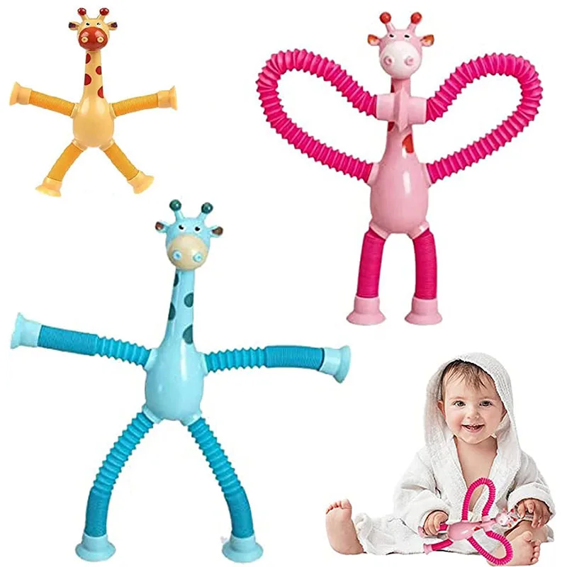 Suction Cup Toys For Baby Shape Changing Giraffe Telescopic Tube Fidget Toys Stretch Anti-stress Educational Toys for Children