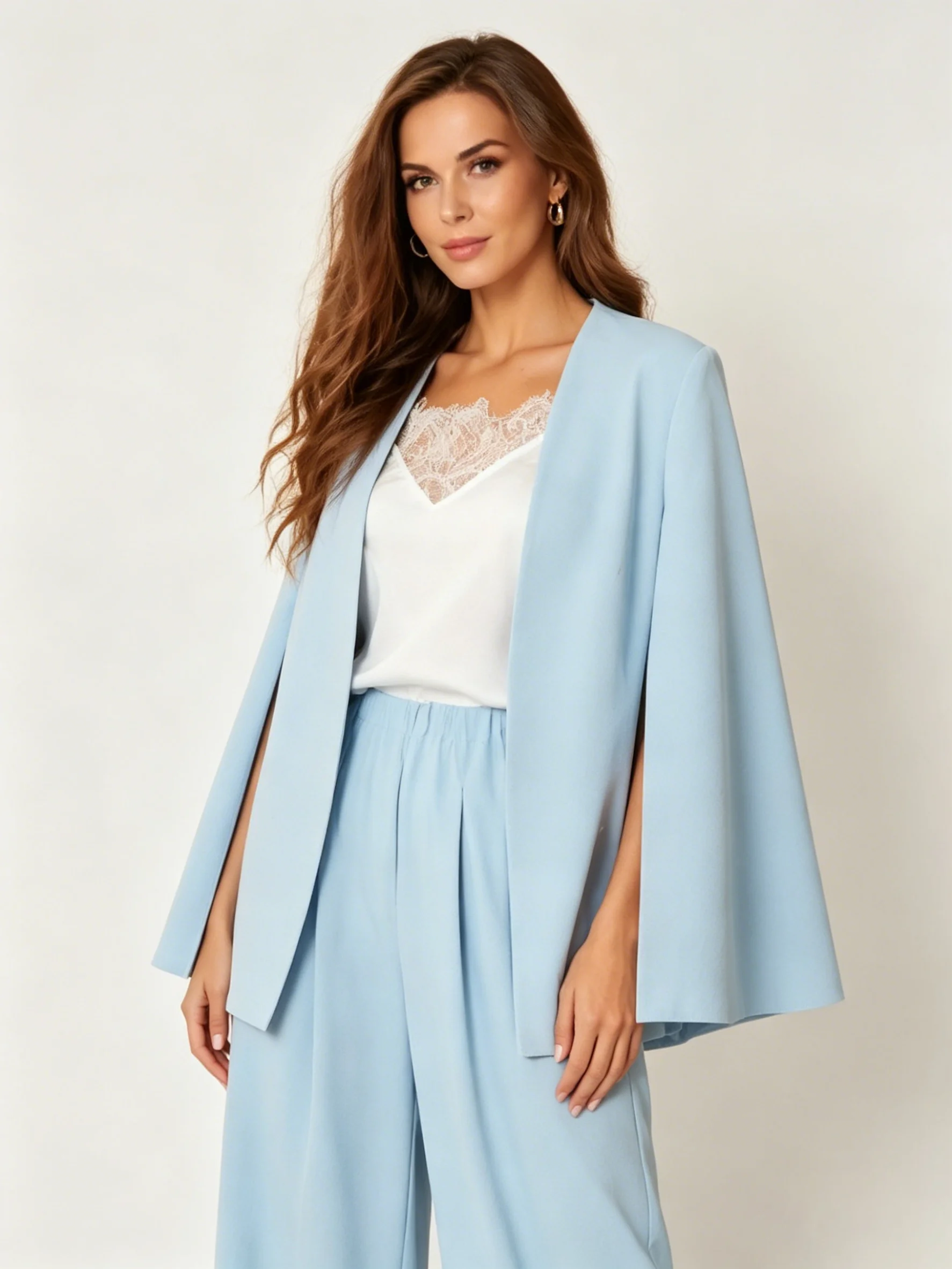 

LIMO Women Open Front Split Cape Sleeve Blazer V Neck Sleeveless Cut Out Elegant Office Slim Suit Jacket