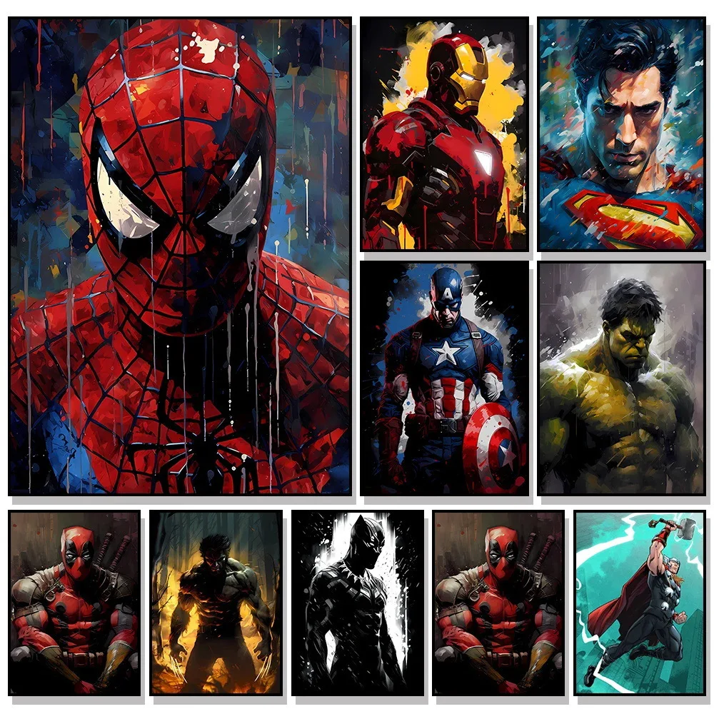 Marvel Iron Man Spider-Man Prints Unframed Vintage Canvas Paintings Funny House Wall  Art Pictures Boy's Room Wall  Decoration