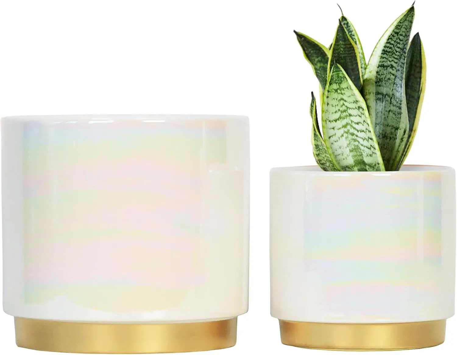 

White Ceramic Plant Pots with Drainage Holes, 7.6 Inch + 6 Inch Set for Succulents Orchids Home Decor