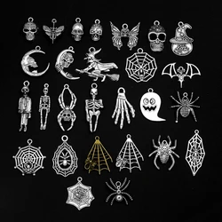 10pcs/lot Wizard Skull Head Spider Web Bat Death Skeleton Charms Halloween Pendant For Diy Jewelry Making Supplies Accessories