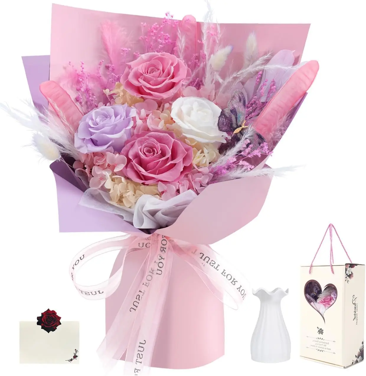 

Стабилизированные цветы для доставки: букет из розовых цветов, сохраняющийся 1-3 года, подарок на день рождения для женщин