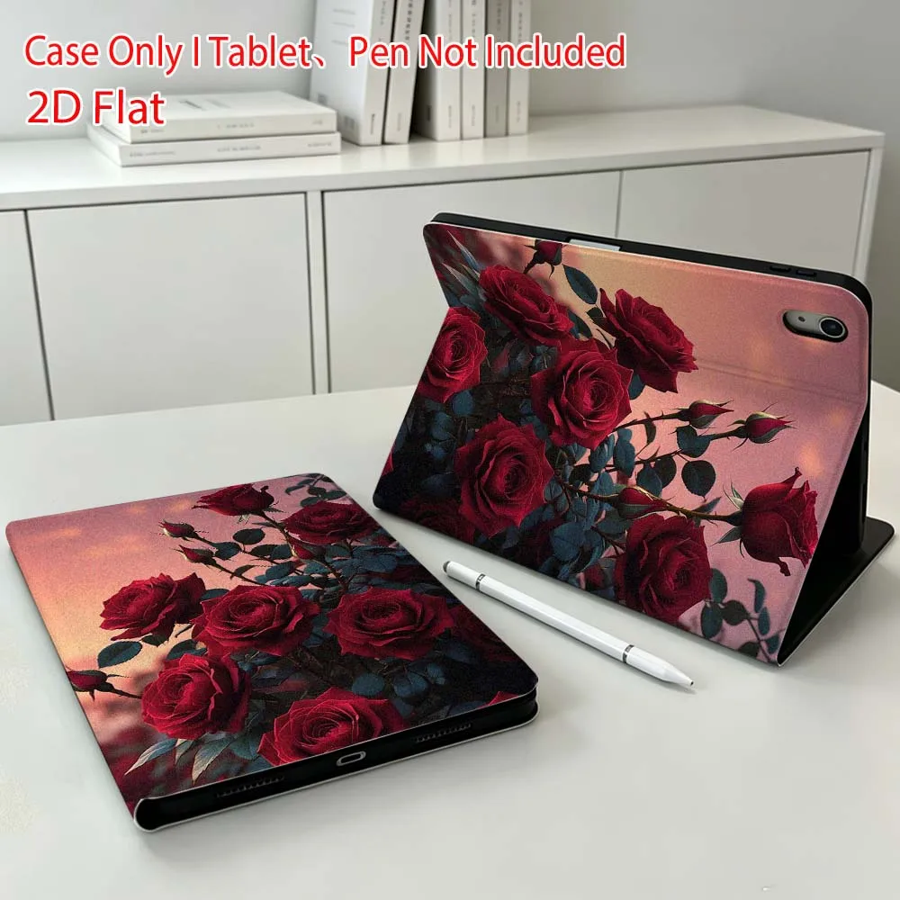 Red rose pattern Soft For Apple iPad Pro Mini A16 A17 A14 4 5 6 7 6th 12th 9Gen 12.9 11 13 M4 inch Tablet Case