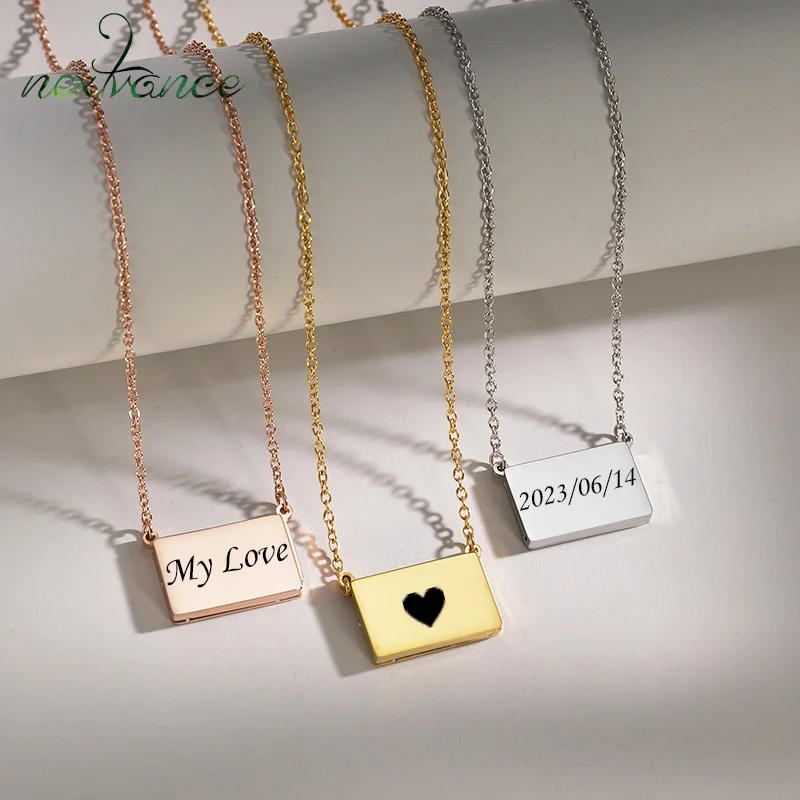 Nextvance Engraved Creative Pull-out Lettering Envelope Necklace Stainless Steel Clavicle Chain Custom For Women Couple Gifts