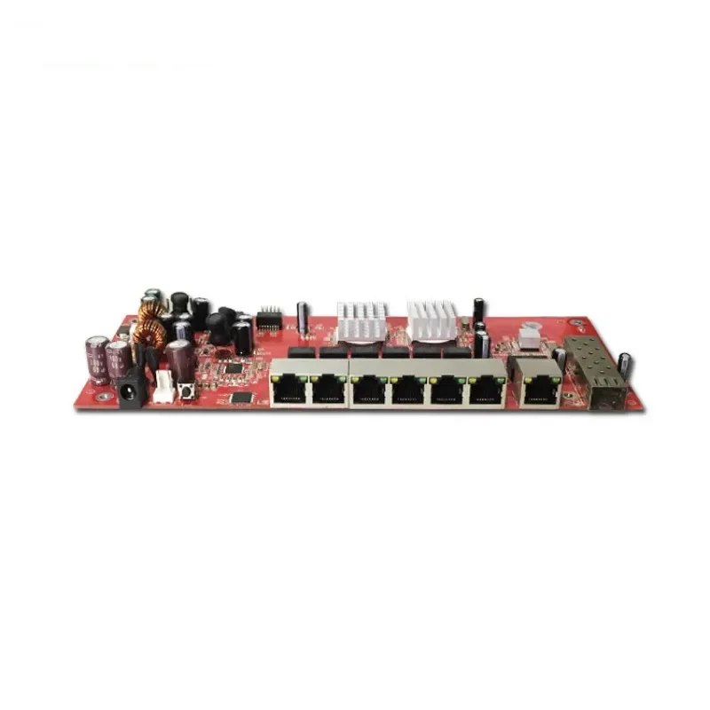 Commutateur PoE en fibre de rosée OEM, carte PCB pour téléphone IP, caméra IP, antenne WiFi extérieure, 8 ports, 100Mbps, 48V