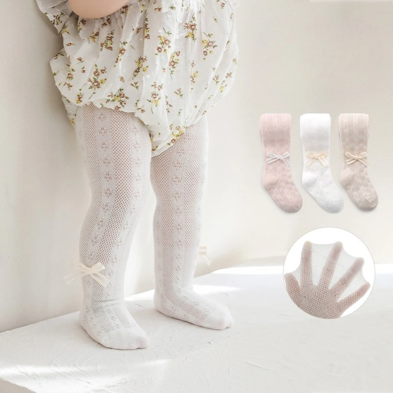 Infant Sweet Girls Hollow Out Soft Cotton Tights Toddler Baby Newborn Kids Breathable Transparent Mosquito Resistant Pantyhose