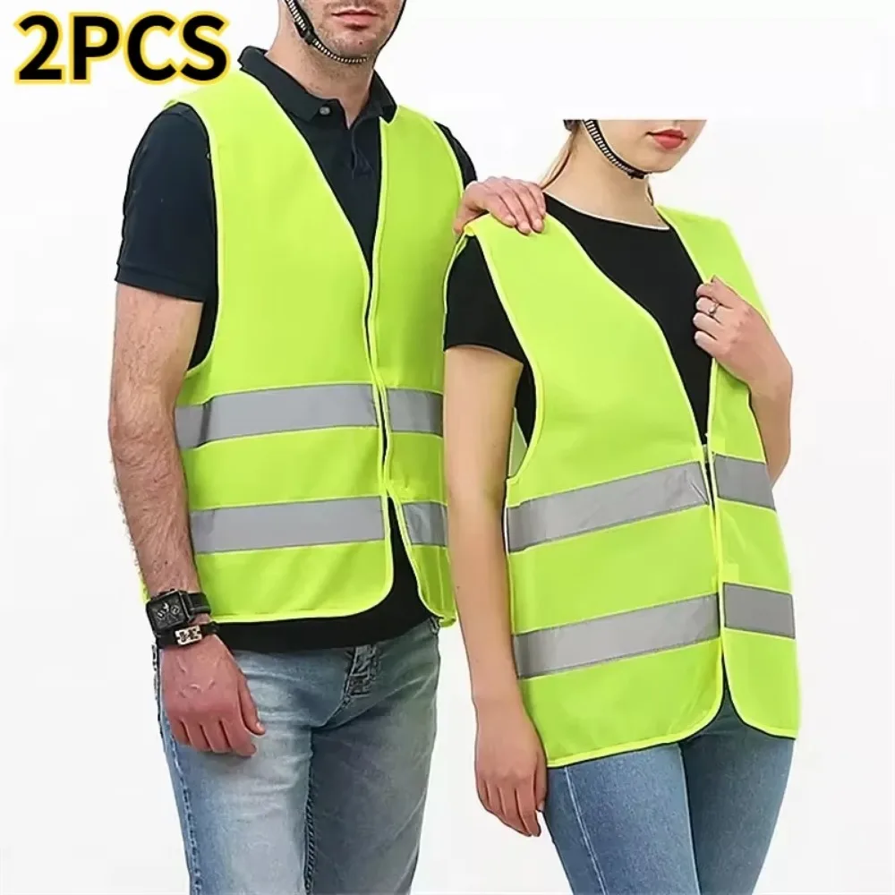 2pcs Car Reflective Safety Vest,Auto Parts Reflective Strip Vest for Gas Stations Sanitatio Cycling High Visibility Jackets