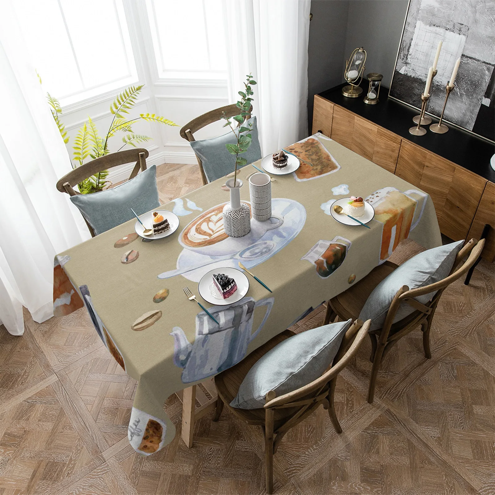 

Кофейная чашка, кофейные зерна, водонепроницаемая скатерть, аксессуары для украшения, прямоугольная скатерть для кухонного стола, декор для стола