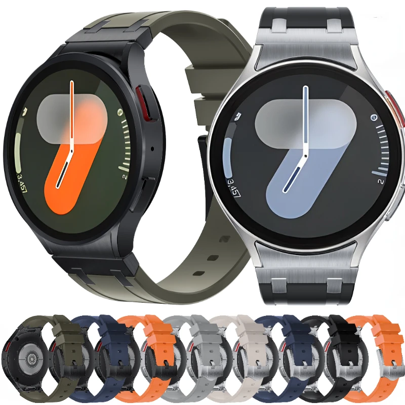 Liquid Silicone+Metal Strap For Samsung Galaxy Watch 6 Classic 47mm 43mm Modification Kit Belt Watch 7 6 5 4 40mm 44mm 5Pro Band