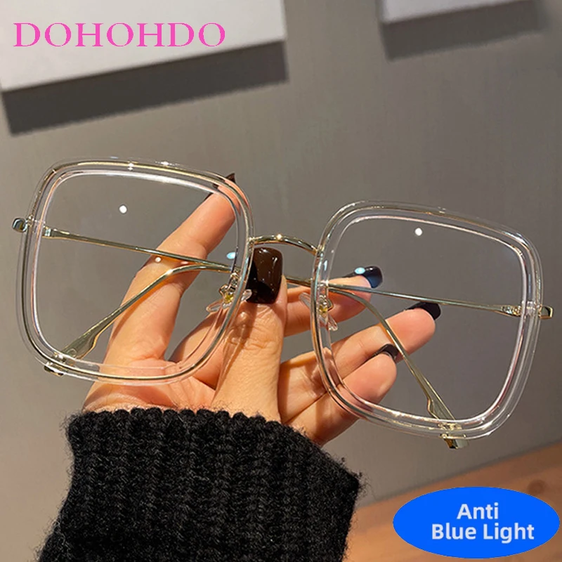 

Trendy Classic Retro Oversized Square Women Eyeglasses Brand Designer Optical Spectacle Blue Light Blocking Glasses For Reading