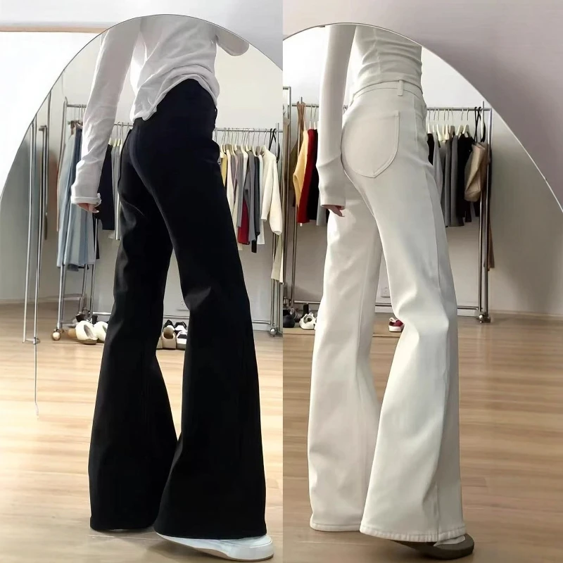 

American Style High Waist Bell Bottom Jeans Women's Spring Autumn New Loose Slimming Long Pants Casual Washed Cotton Blend