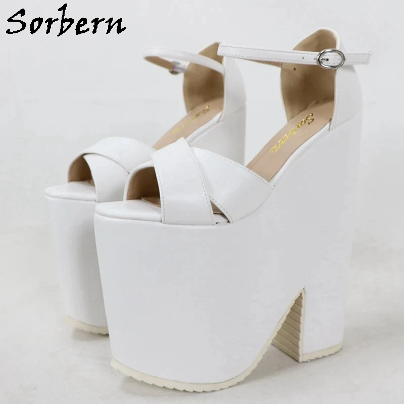 

Sorbern White Extreme Heel Sandal Strap Wedge Shoes 20Cm High Heel Summer Style Platform Sandals Slingbacks Cross Wide Strap