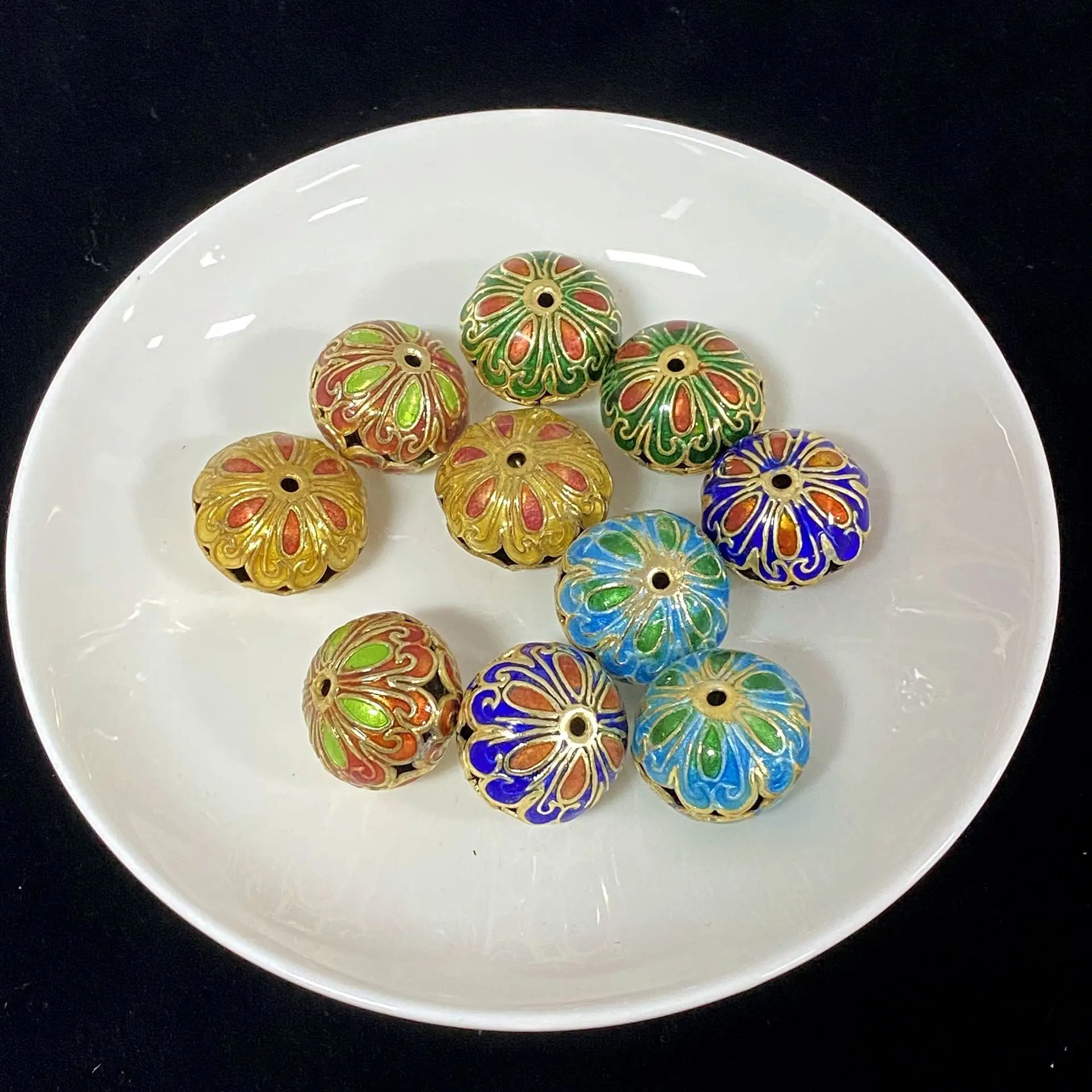 10pcs  pumpkin beads 19mm round ear beads high temperature firing copper tire silver blue high temperature firing wholesale