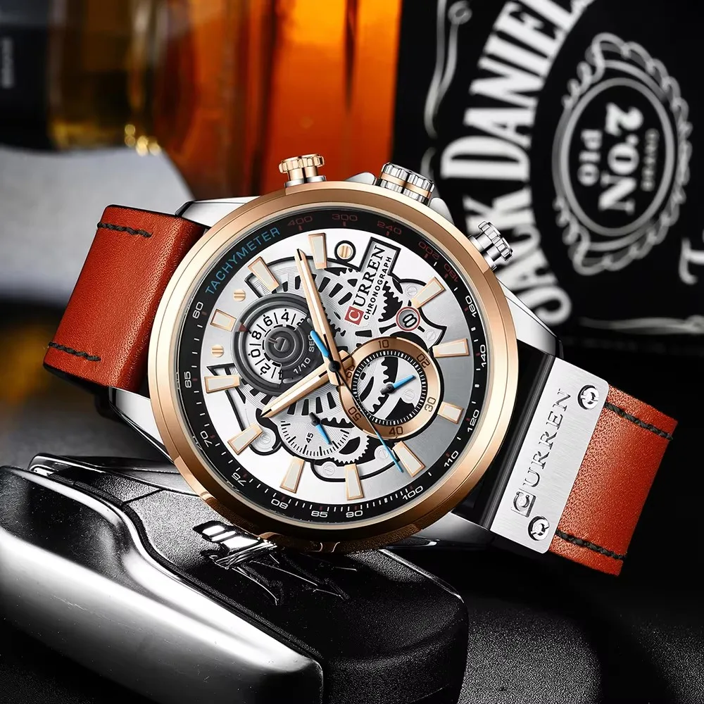 CURREN 8380 Waterproof multifunctional quartz watch; Business simple calendar men\'s leather watch