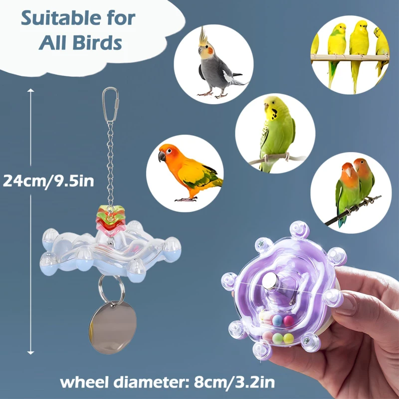 Bird Turntable Hang Toys Bird Parrot Interactive Toy Sounding Ball Toys Stand Playing Cage Accessories Pet Supplies