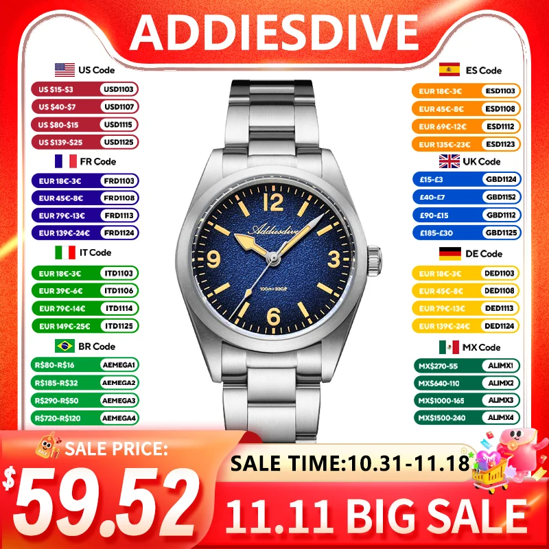 Watch Crown Screw Down Replacement - ADDIESDIVE, мужские кварцевые часы, 36 мм,