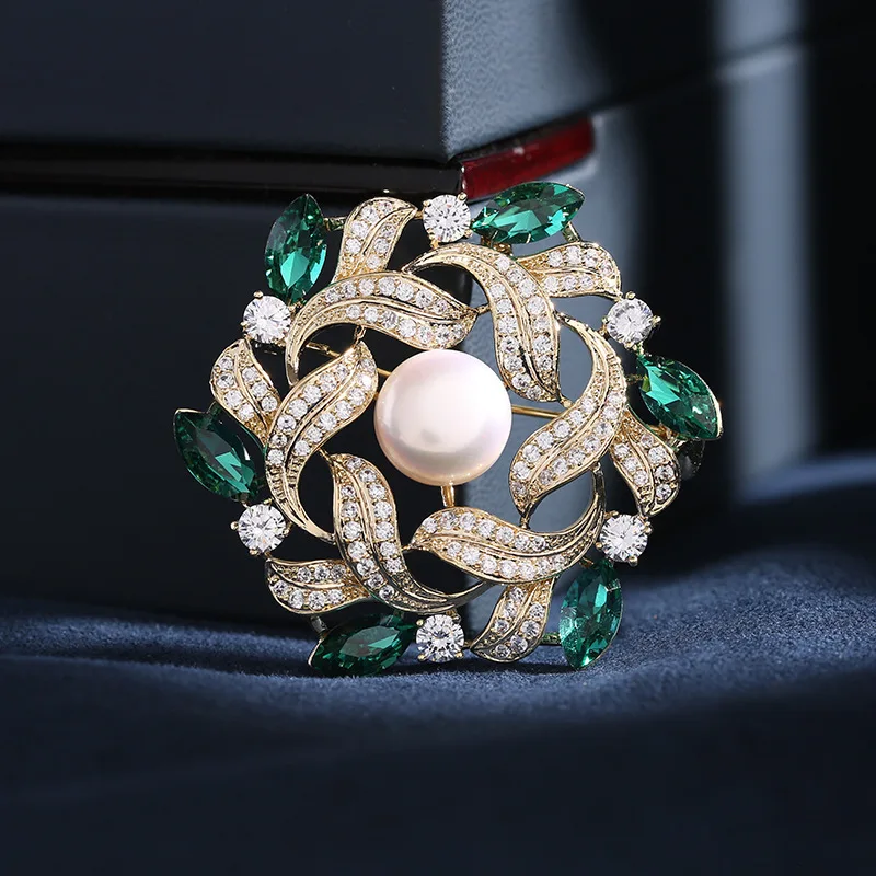 102 إكسسوارات بروش راقية ريترو، معطف شتوي، دبابيس معطف، إكليل مرصع بالزركون الكريستالي، بروش لؤلؤ المياه العذبة