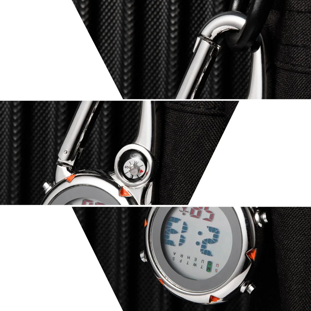 

1pc Stainless Steel Clip-On Quartz Watch For Outdoor Climbing Multifunctional Hanging Timepiece With Compass Waterproof