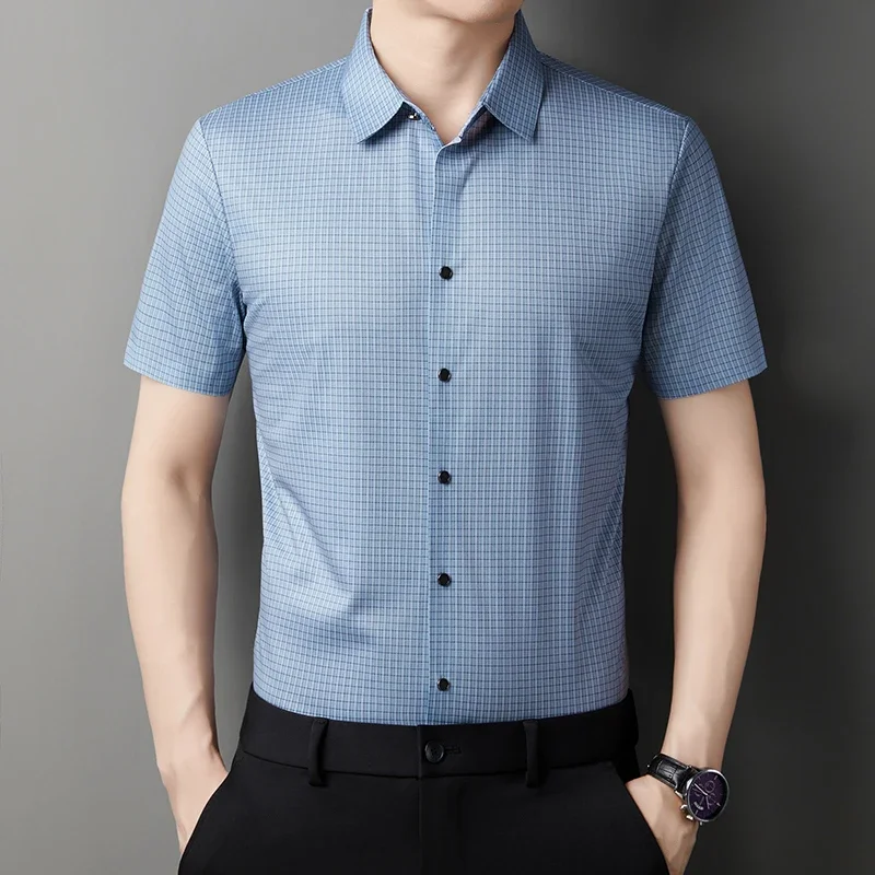 2024 Summer New Men\'s Business Casual Printed Short Sleeved Shirt Fashion Comfortable Wrinkle Resistant Top