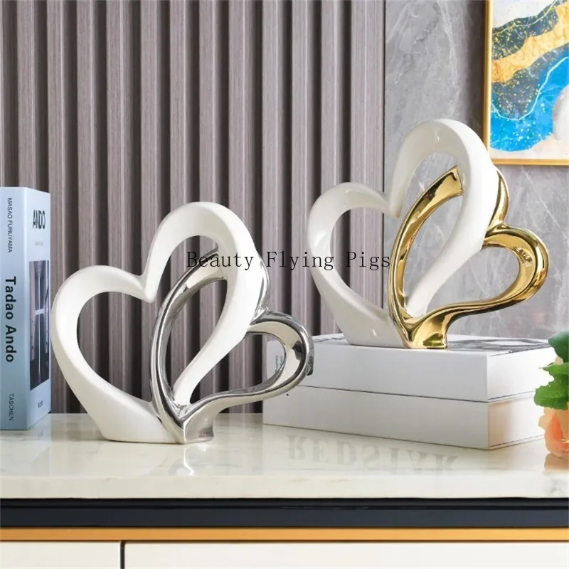

1 ceramic electroplated heart-shaped sculpture Nordic minimalist living room decoration desktop ornament