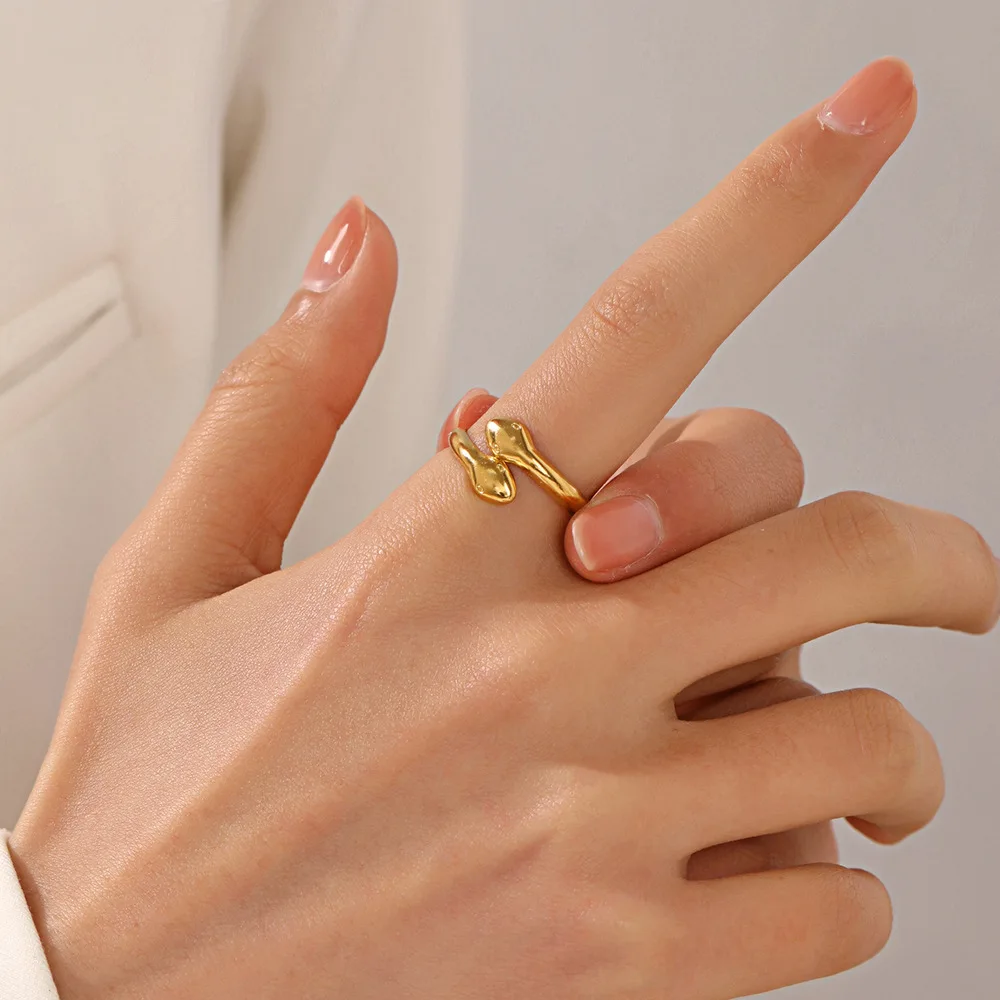 Stainless Steel Rings For Women Two-headed Snake Gold Color Silver Color Open Finger Rings Kpop Jewelry Wedding Party Gift
