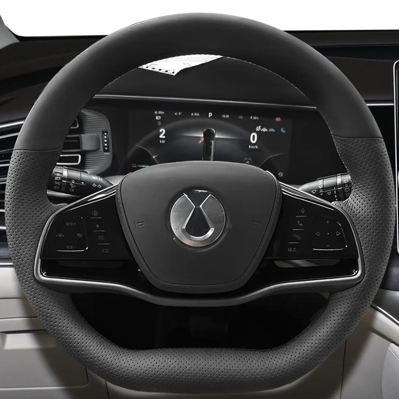 DIY Hand Sewn Anti Slip Breathable Genuine Leather Steering Wheel Cover Wrap For DENZA D9 2022 2024 Car Interior Accessories