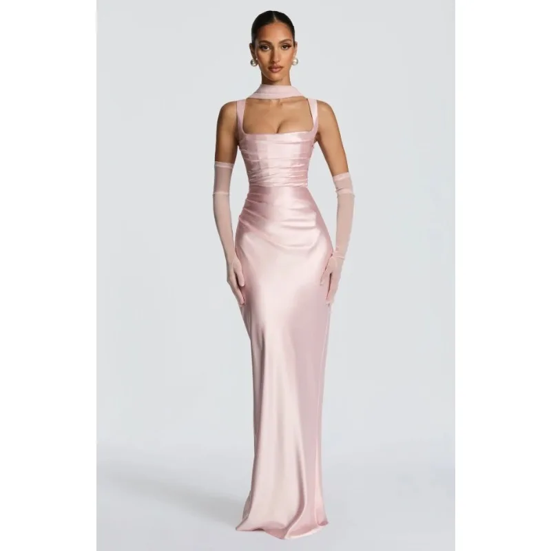 

Элегантное женское длинное платье без бретелек в винтажном стиле с корсетом и рюшами, макси-платье для вечерних мероприятий, свадеб, гостей, новое, розовое, зеленое, для выпускного вечера