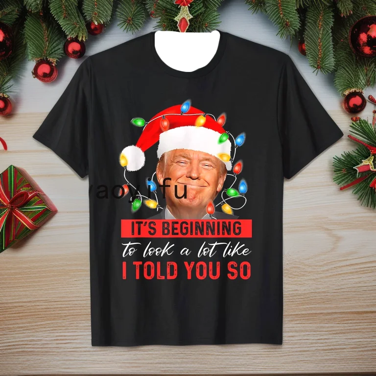 Donald Trump Christmas T Shirt Funny MAGA Santa Hat Gift Tee Family Holiday Gift Tops Women Men Clothing Oversized Pure