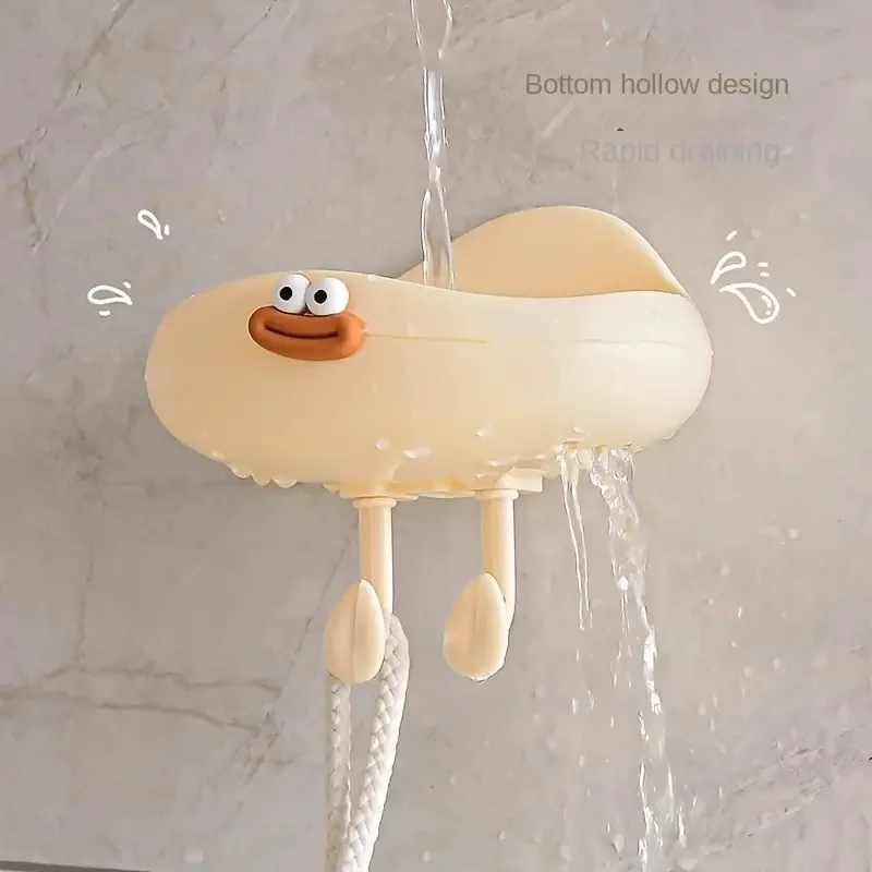 1Pc Cream Wind Wall Mounted Drain Soap Box Cute Cartoon Big Mouth Bowknot Cloud Soap Box Bathroom Toilet Storage Rack Hook