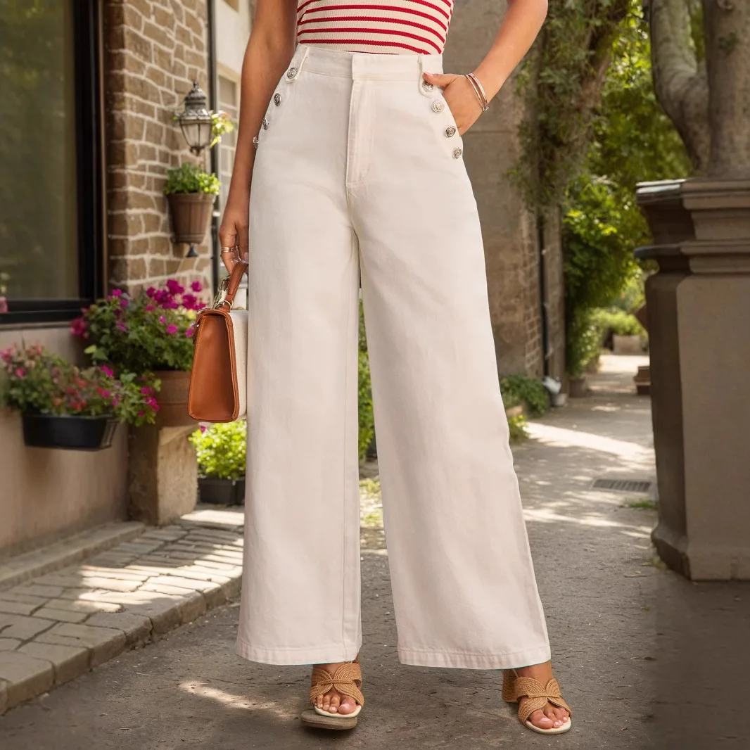 

2025 New Women's Button High Waist Drop Comfortable Casual Straight Pants