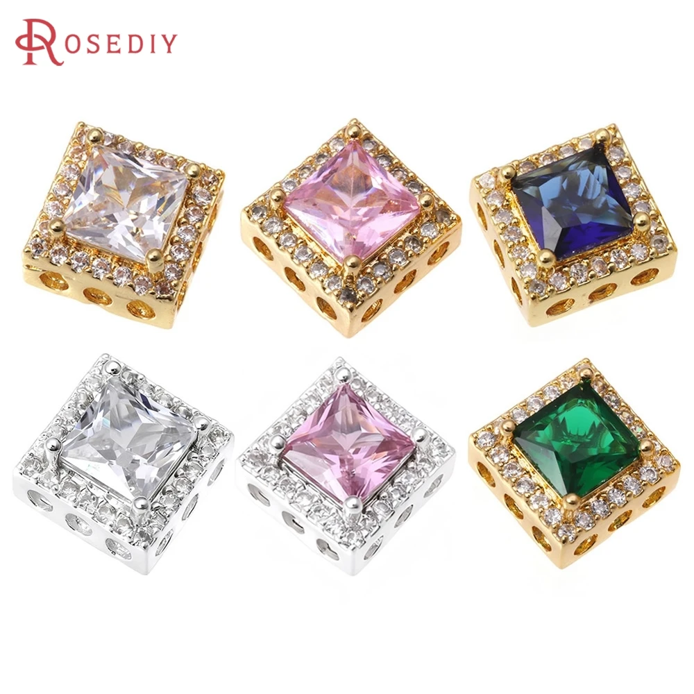 

6PCS 18K Gold Color Brass Zircon Square Spacer Beads Bracelets High Quality Necklace Earrings Jewelry Making Diy Accessories