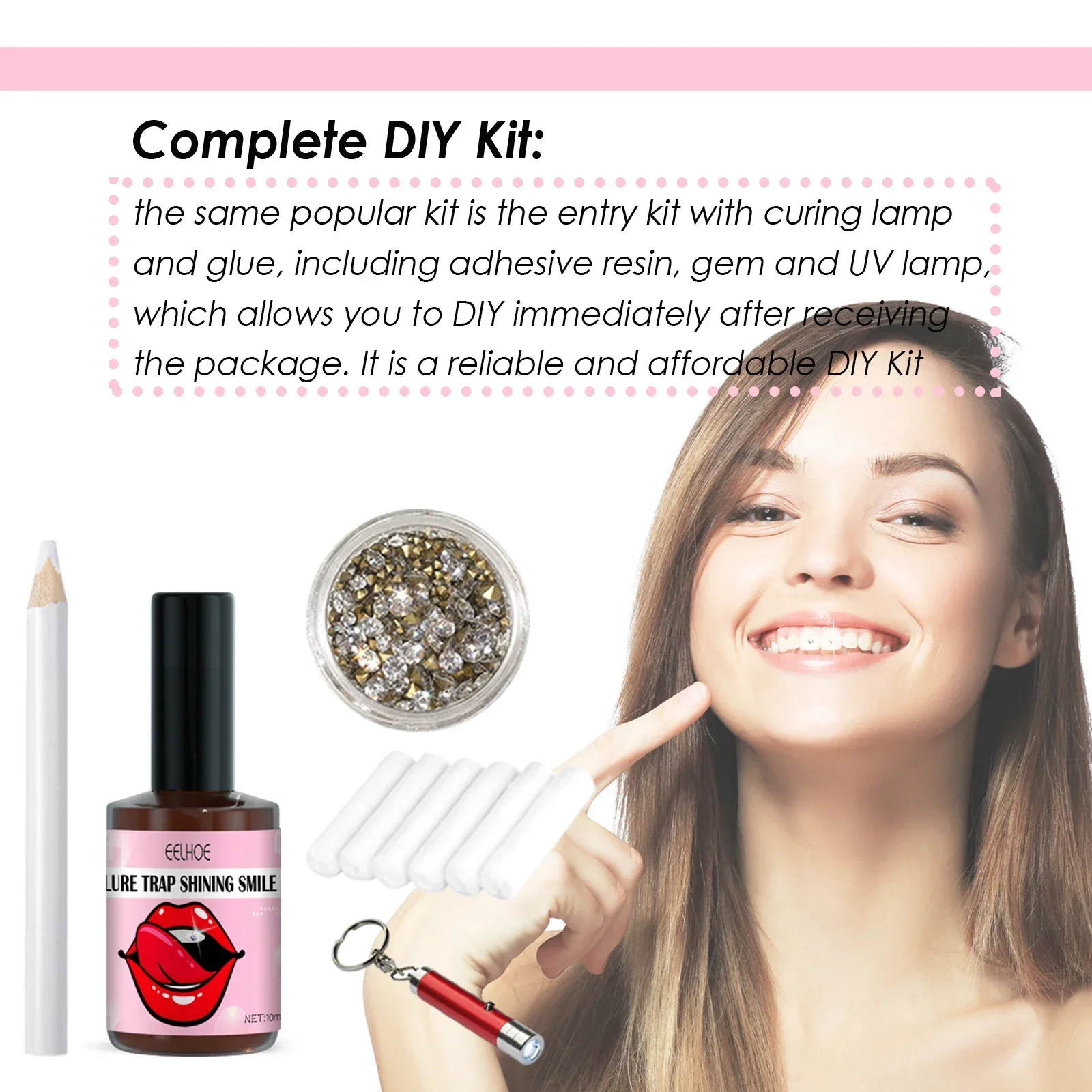 

EELHOE DIY Tooth Crystal Kit Glue LED Light Precious Stone Decoration Anti Drop Glittering Clear Teeth Gems Jewelry Adhesive Set