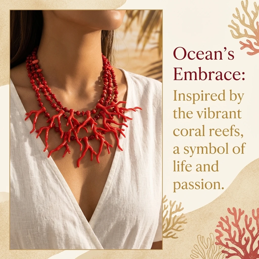 Exaggerated Red Coral Multi Layer Necklace for Women Bohemian Irregular Stone Beaded Choker Chain Vacation Party Jewelry Gift