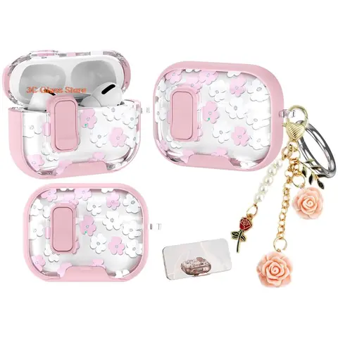 Small Floral Pattern Funda For AirPods 5 4 Case With Phone Holder Headphone Case For AirPods Security Lock Earphone Coque Sleeve