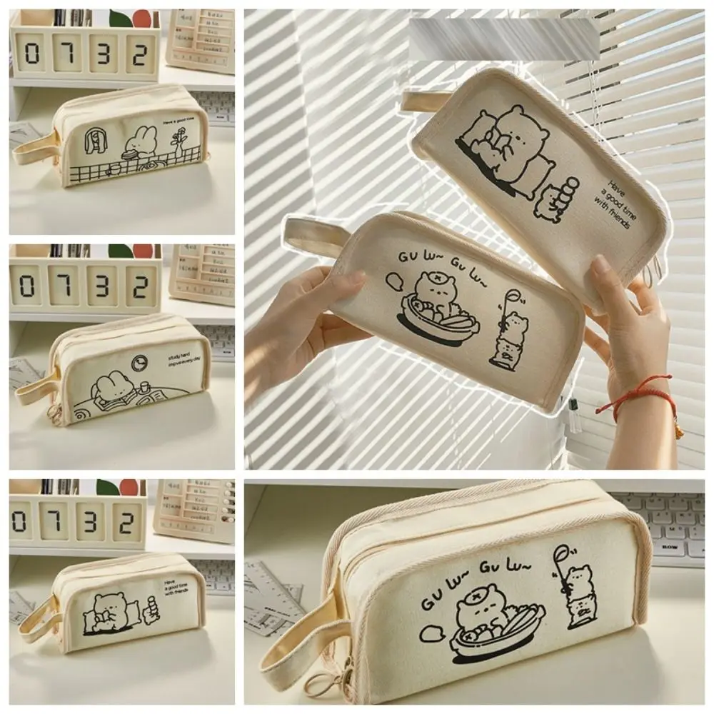 

Kawaii Large Capacity Desktop Storage Pouch Korean Style Bear Rabbit Stationery Bag Makeup Cosmetic Pouch Children