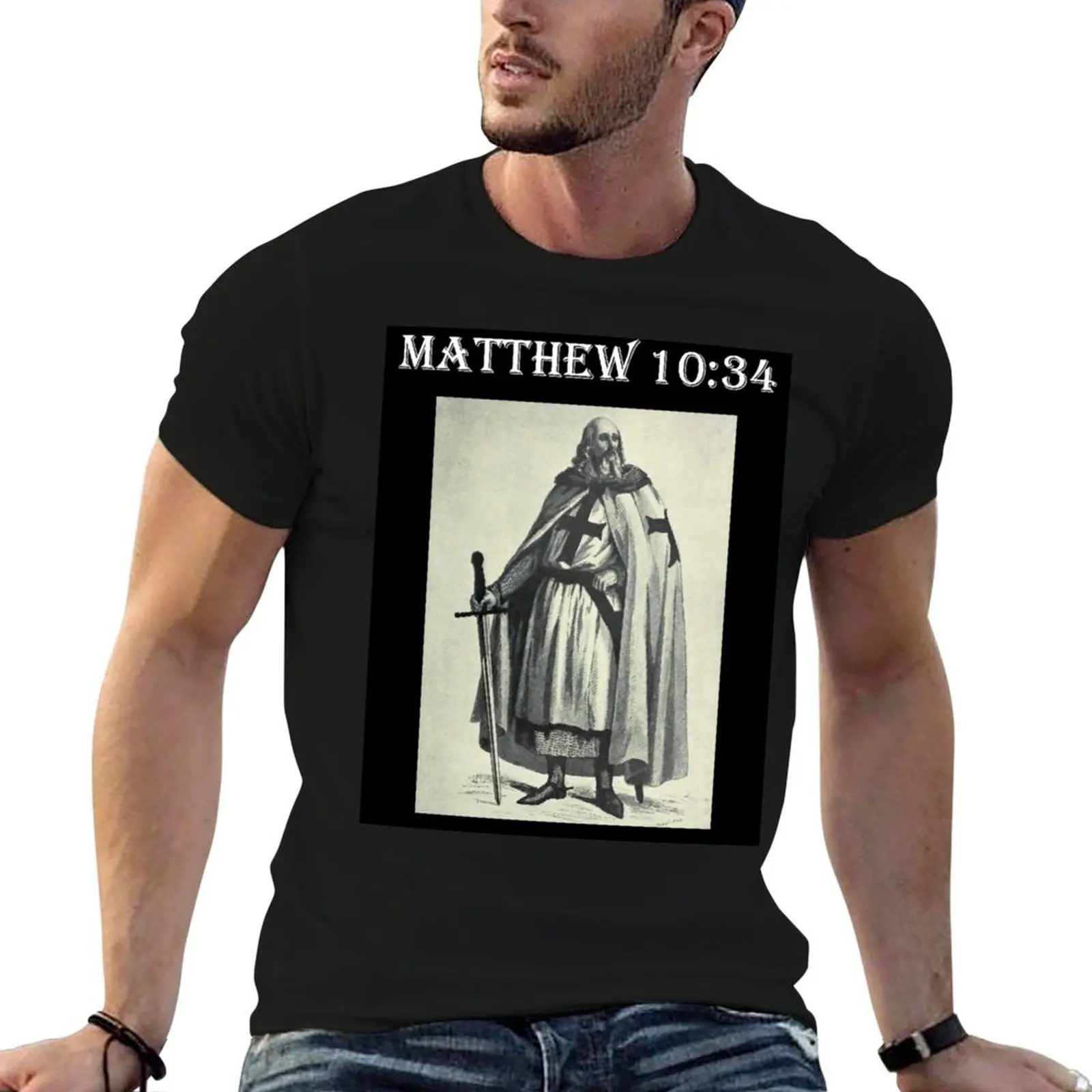 Matthew 10:34 - Templar Knight T-Shirt blue archive topping vintage t shirt men