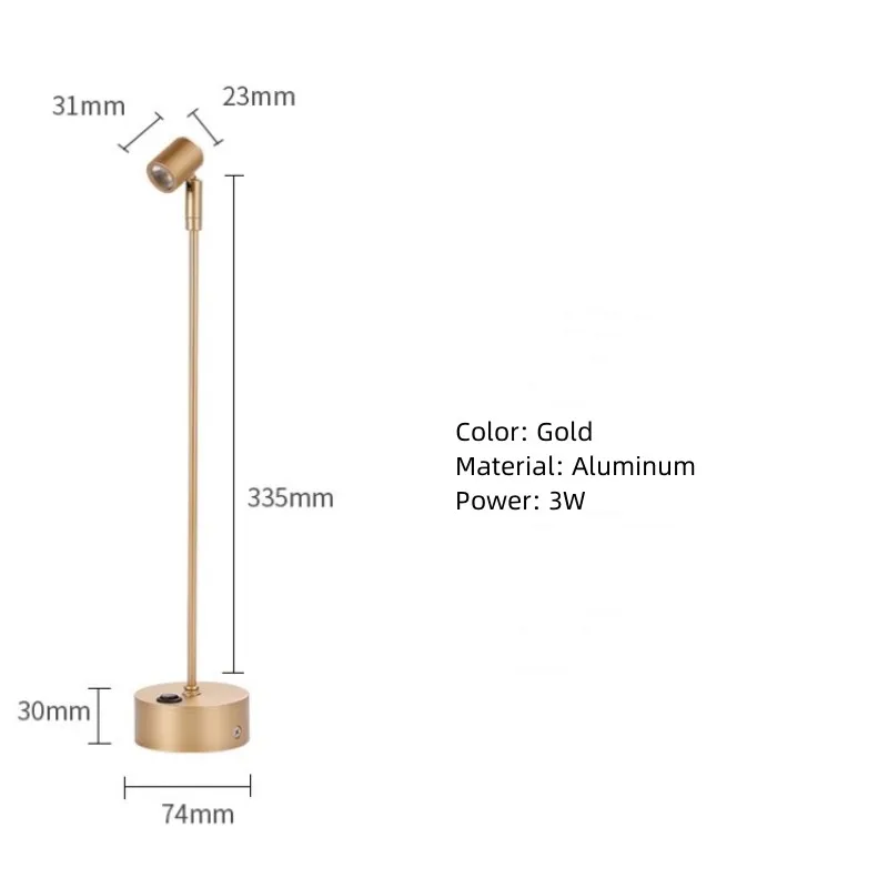 LED3W doré batterie sèche projecteurs comptoir bijoux éclairage armoire d'exposition mariage pôle projecteurs lampe