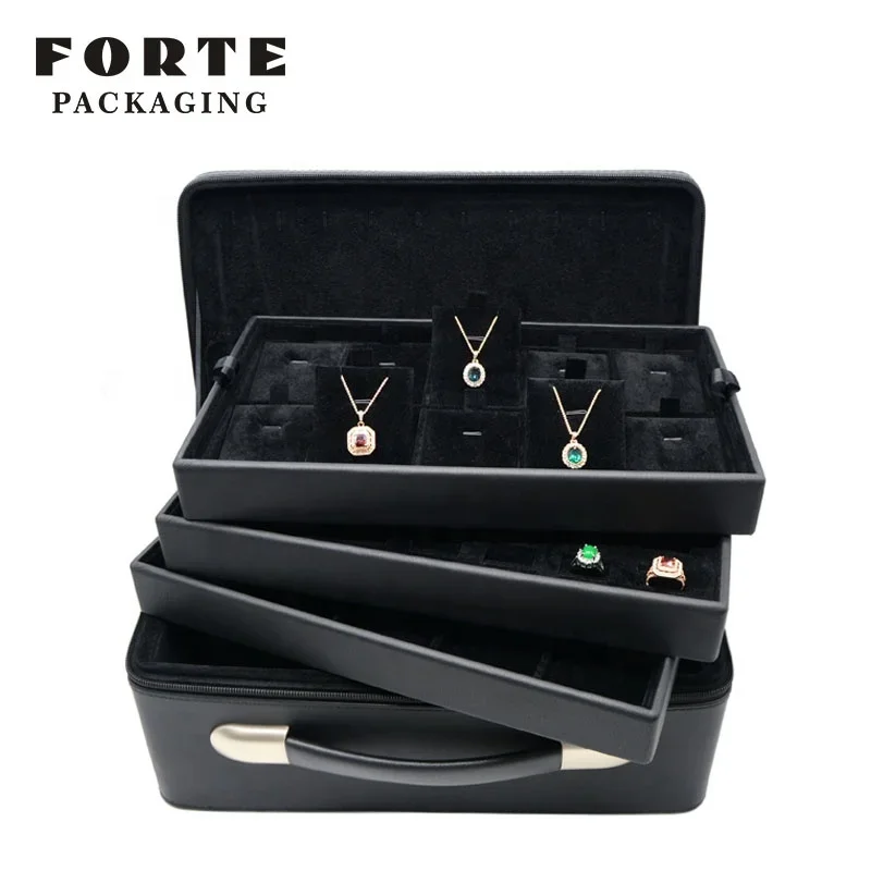 High quality leather jewelry display box earring necklace bracelet jewelry travel case