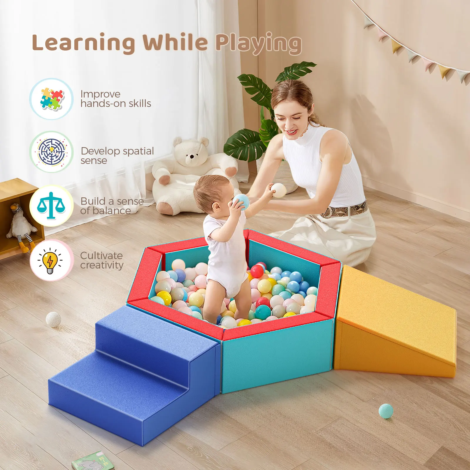 Set di blocchi da arrampicata in schiuma per bambini piccoli, 9 forme, blocchi da costruzione in morbida pelle PU per bambini, attrezzatura da gioco per interni fai-da-te
