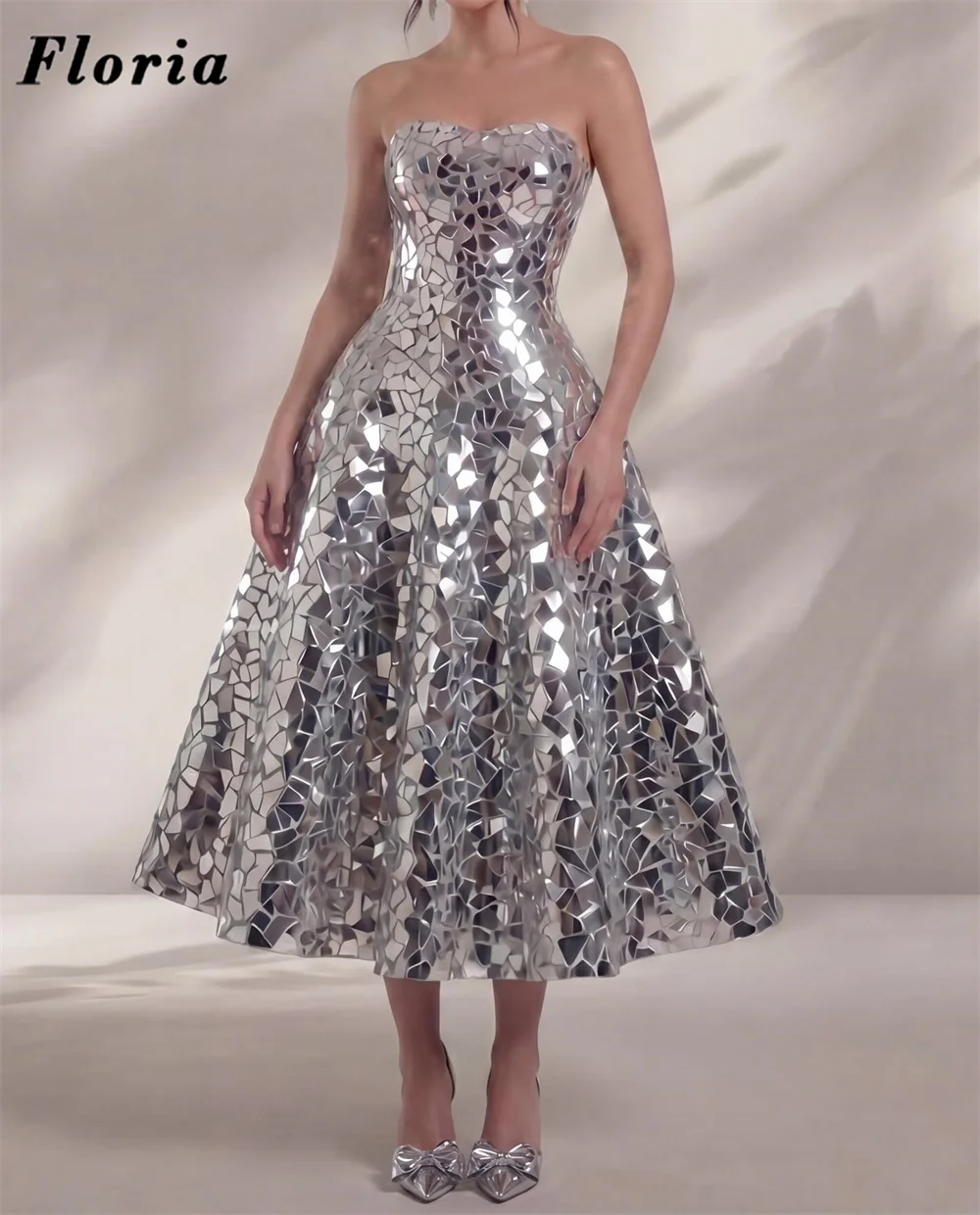 

Sparkly Silver Mirrow Cocktail Dresses A Line Strapless Party Graduation Dress Customized Ankle Length Evening Dress Robes 2026