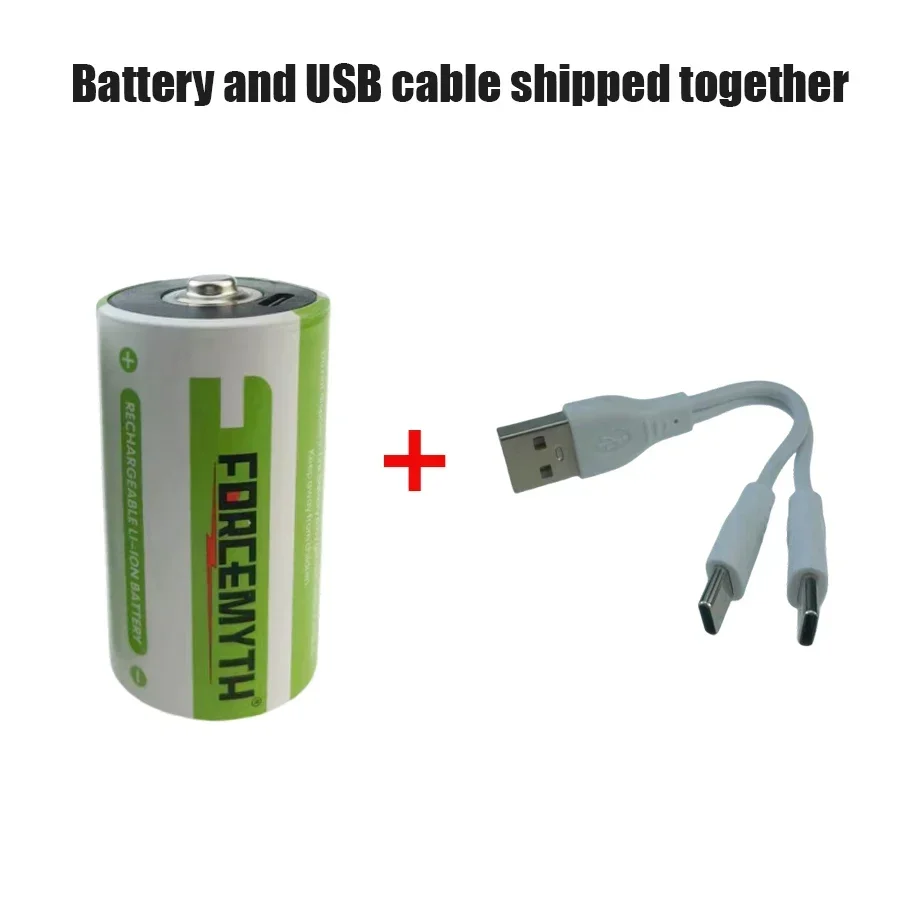 Lithium 1.5V 9000mWh D/LR20 Battery Rechargeable Battery Type C USB Charging Suitable for household appliance, flashlight