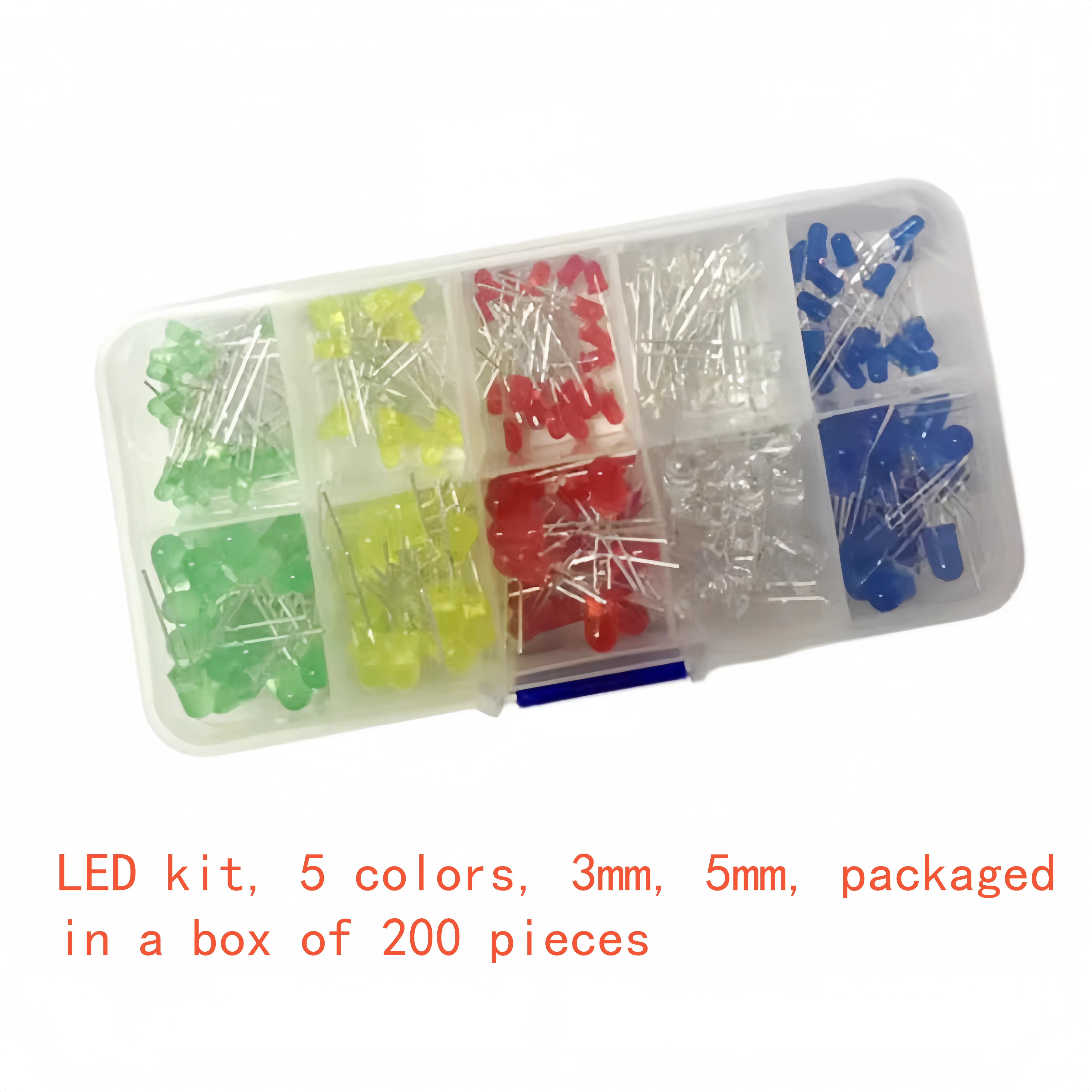 صندوق الصمام الثنائي الباعث للضوء F3 F5 3 مم 5 مم مع 20 قطعة لكل لون و5 ألوان لإجمالي 200 #1