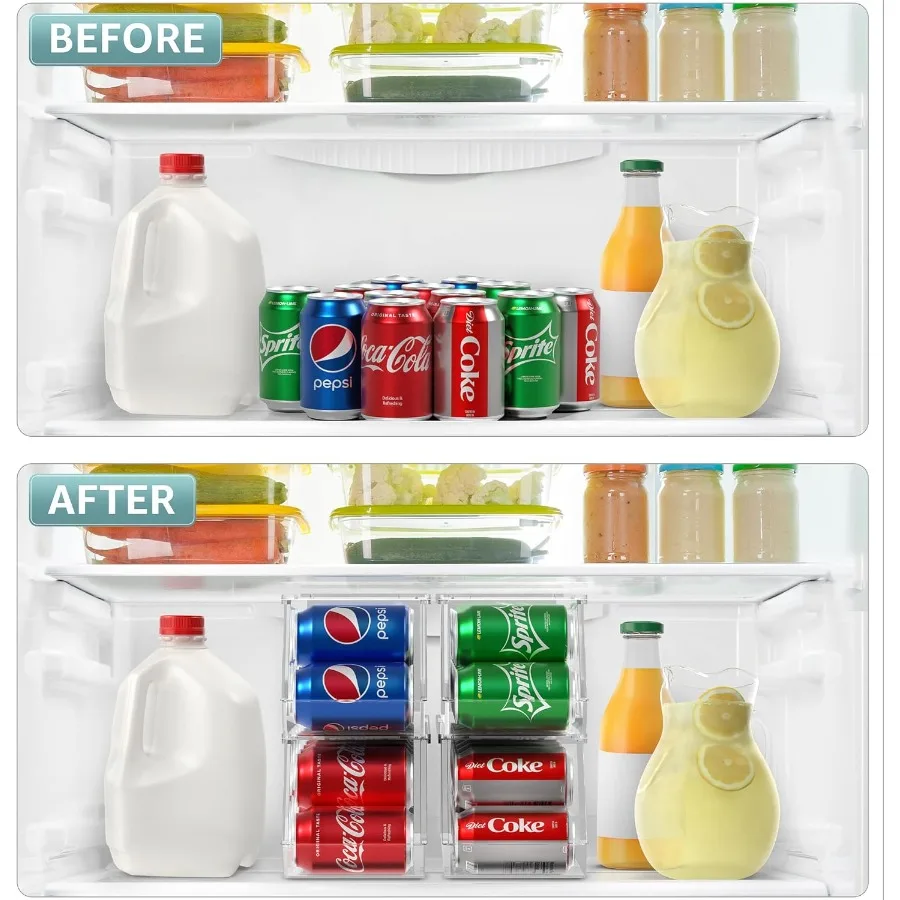 냉장고용 소르부스 소다 캔 정리함 - 뚜껑이 쌓을 수 있음 각각 12캔 보관 가능 BPA 프리 - 냉장고 정리함 및 보관용 잔디