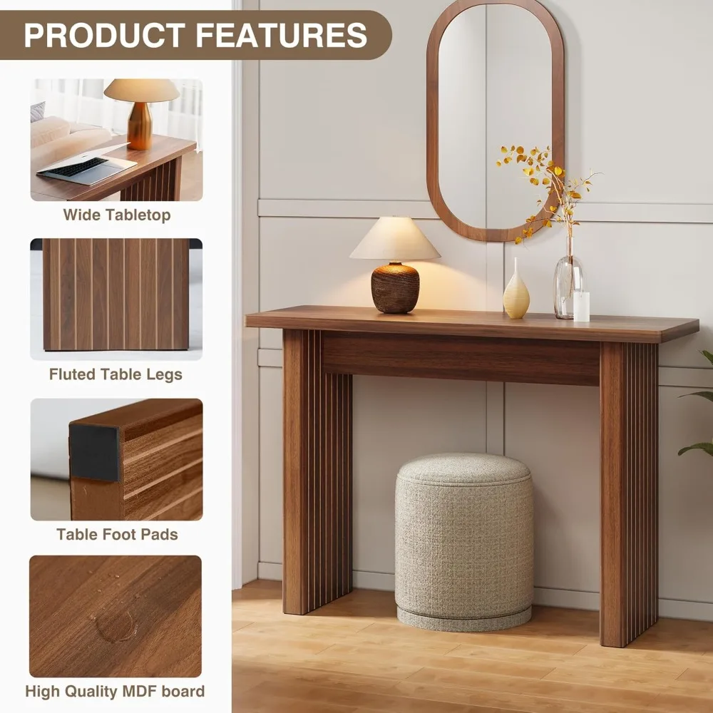 طاولة وحدة تحكم ذات مدخل ضيق على طراز منتصف القرن، 43.3 طاولة أريكة خشبية مخددة لغرفة المعيشة والممر