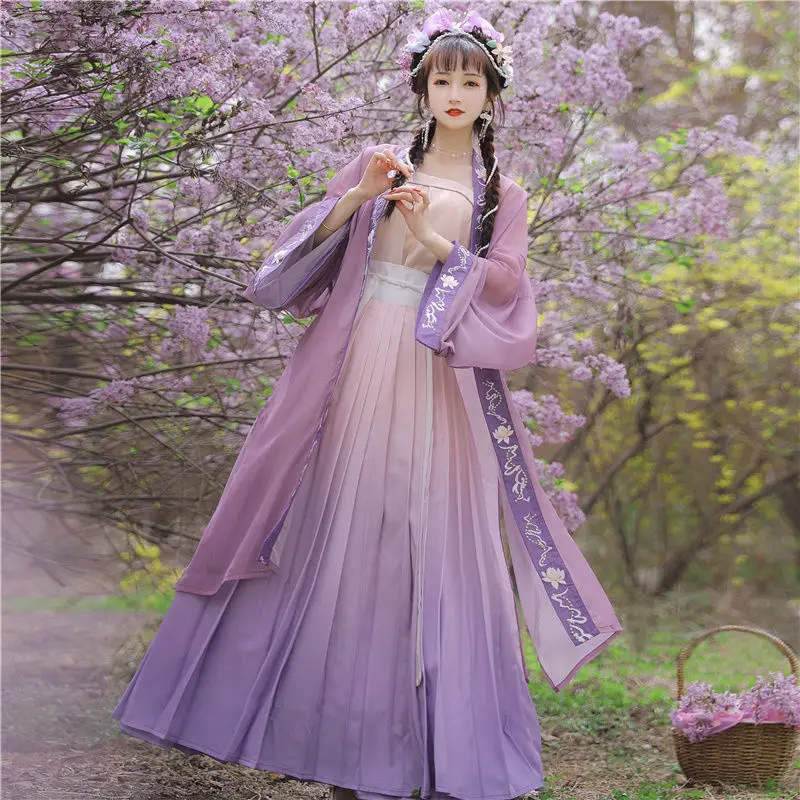 Chinese Traditional Hanfu Embroidery Original Set Long Gown Waist-length Skirt Hanfu Women's Summer Clothing Hanfu Robe Cosplay