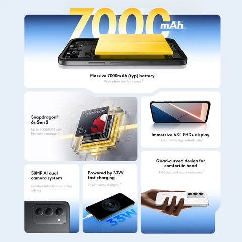 Смартфон POCO M8s 5G, 7000 мАч, Snapdragon, 50 МП, 6.9" FHD+ 144 Гц — фото модели