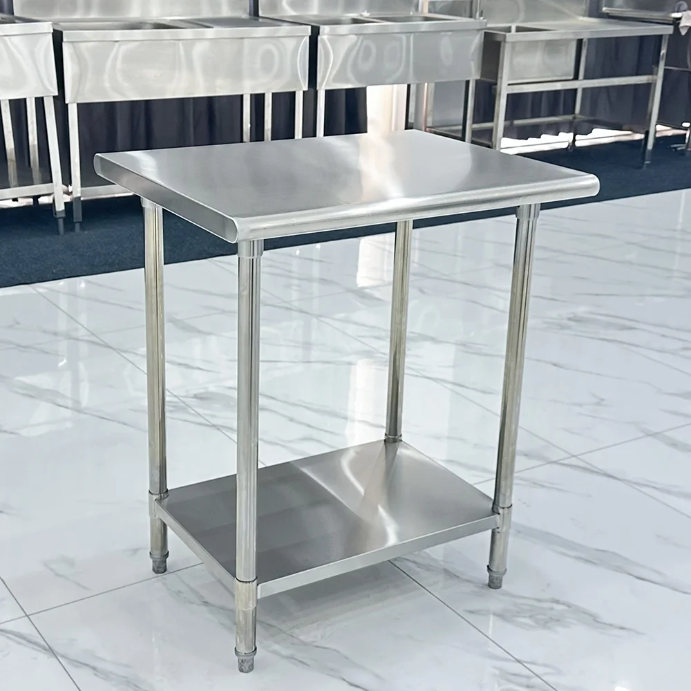 Factory Price Hotel Kitchen Equipment 2-Tier Stainless Steel Worktables Adjustable Shelf American Style Working Table