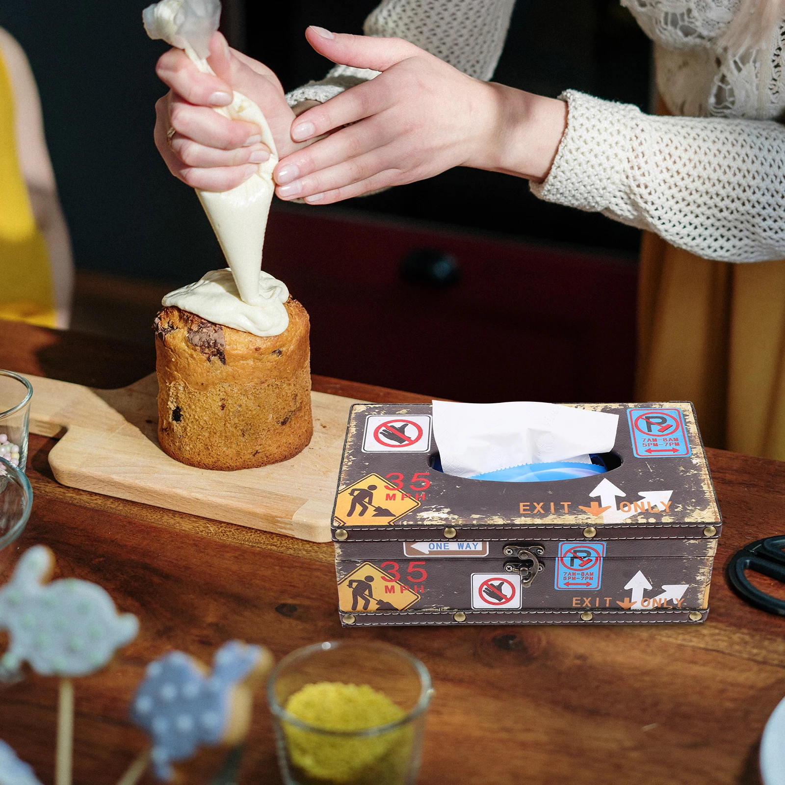 

Wooden Tissue Box Holder Retro Desktop Case Container Vintage Paper Simple Home Hotel Cafe Living Room ganizing Smooth No Burrs